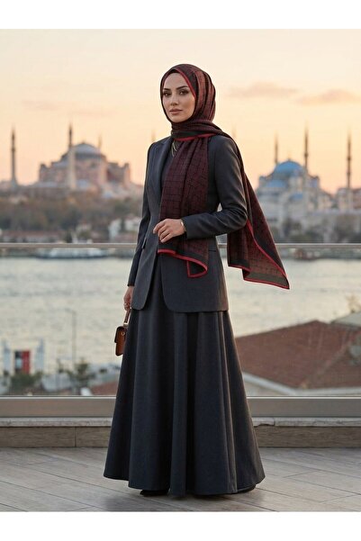 Vissona %100 Saf İpek Şal İnce Saten Vual Dokuma Etnik Desenli Siyah - Kırmız...