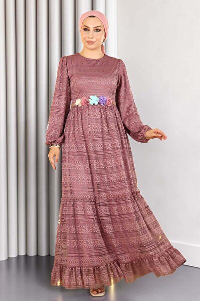 Missvalle Lace Belt Floral Dress Dusty Rose 10242