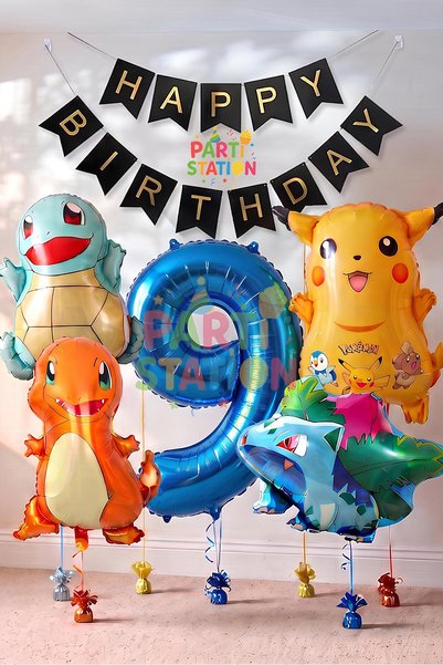Parti Station Pokemon Concept 9 Years Old Birthday Balloon Set Pokemon Pikach...