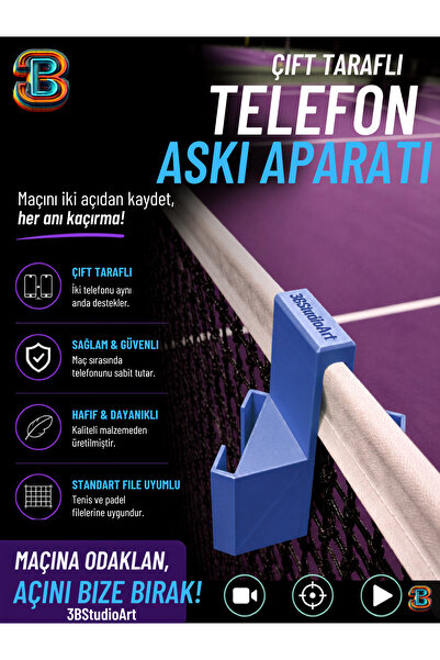 3B Tenis Ve Padel Çift Taraflı Telefon Standı Fileye Takılan Maç Kayıt Aparatı