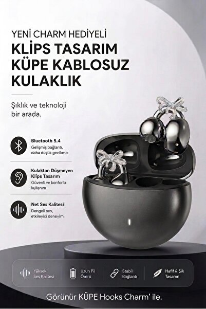 alphastore Fiyonk Charm Hediyeli Modern Klips Tasarımlı Kablosuz Kulaklık