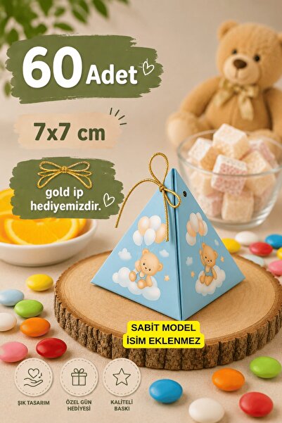 Emtory Home 60 Adet Mavi Ayıcık Piramit Kutu - Lokum Kutusu - Çikolata Kutusu...