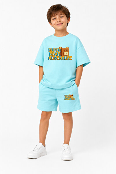 fasardi Super Bear Adventure Süper Ayı Baskılı Oversize %100 Pamuk Tişört Şor...