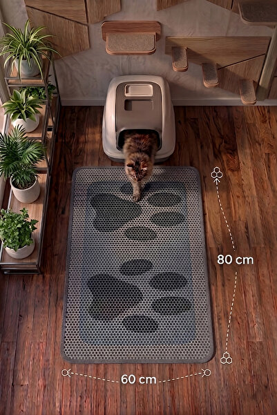 SoGood Concept XL - Gri Büyük Pati Baskılı Petek Dokulu Kedi Kumu Yakalama Pa...