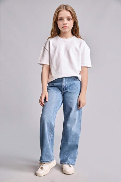 DeFacto Pantaloni drepți largi din denim bleumarin pentru fete H6246A826AU