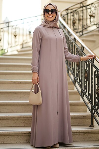 N.S NEVA STYLE Abaya bej cu fermoar 45307BEJ