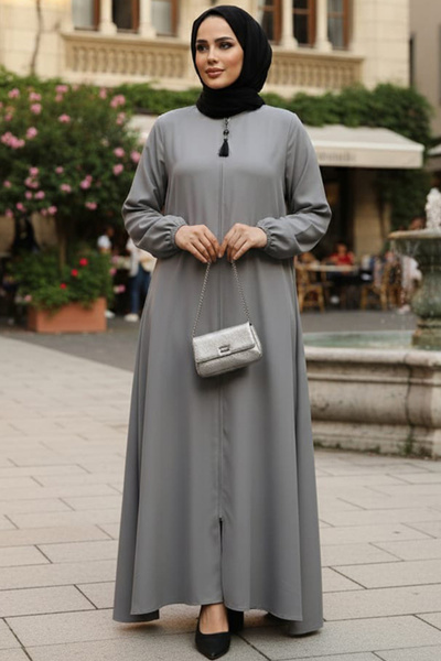 Neva Style حجاب رمادي بسحاب Ferace 26301GR