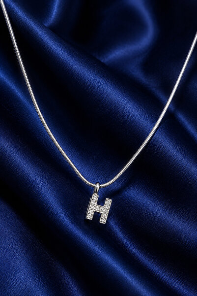 CAXBERN Unisex Minimal Çelik Zirkon Taşlı Gümüş H Harf Kolye