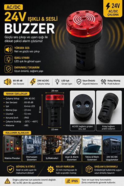 Impact AC/DC 24V - LED IŞIKLI BUZZER