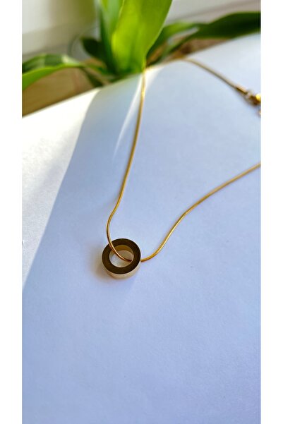 Awa Jewelry Collection Minimal Halka Uçlu Gold Çelik Kolye