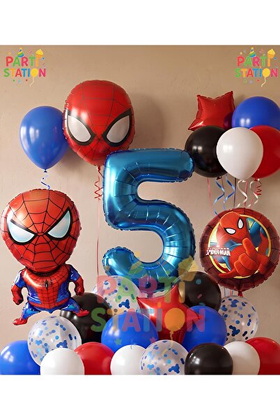 Parti Station Spiderman Örümcek Adam Konsept 5 Yaş Doğum Günü Balon Set Spide...