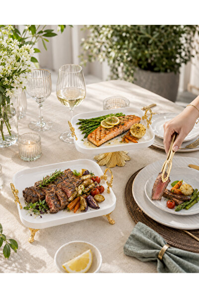 MAY HOME 2'li Porselen Gold Sofra & Sunum & İkramlık & Kahvaltı Seti