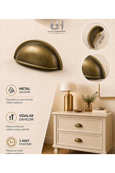 Ulaş Hırdavat Metal Çanak Kulp Tas Midye Kulbu Modern Retro Rustik Dolap Çekm...