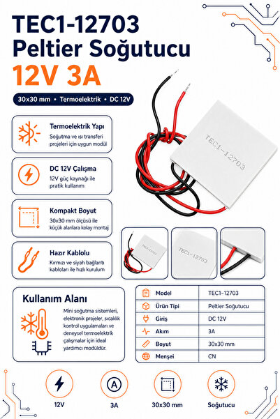 RobotikDepo TEC1-12703 Peltier Soğutucu 12V 3A 30x30mm