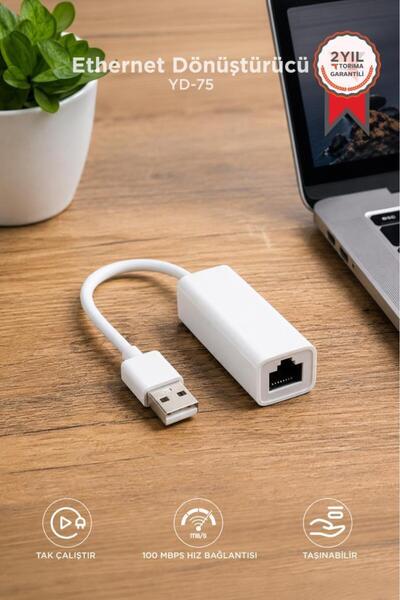Torima Ethernet Dönüştürücü USB 2.0 Çevirici Adaptörü YD75 Beyaz