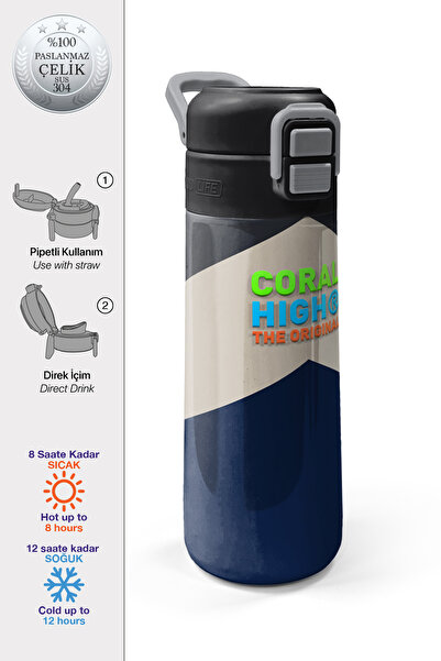 Coral High Kids Lacivert Koyu Gri Bej Desenli Pipetli ve Direkt İçim Çelik Te...
