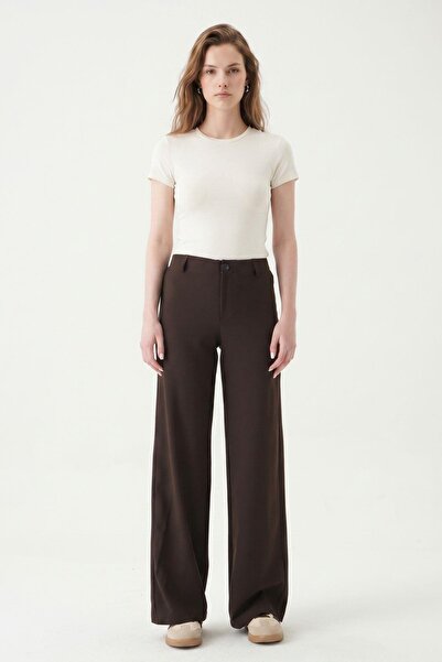 Rays Pantaloni largi cu nasturi maro 8450A