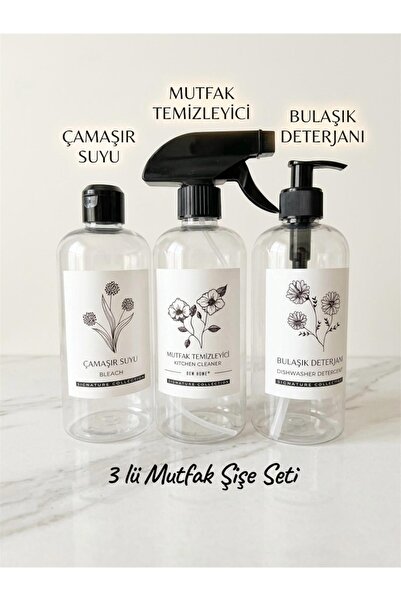 Clear Glass Look Plastic Kitchen Cleaner-dishwashing Detergent-bleach 3-Piece Bottle Set 500ml