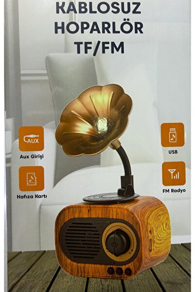 Teknoloji Köşesi Nostaljik Gramafon Plak Görünümlü Mini Retro Bluetooth Hoparlör
