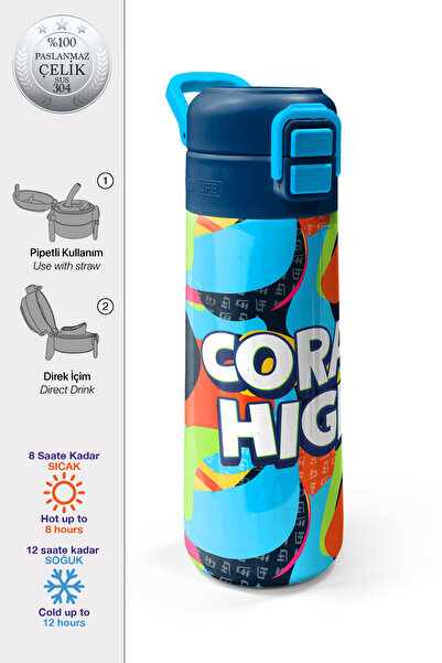 Coral High Kids Grafiti Desenli Pipetli ve Direkt İçim Çelik Termos 500 ml 31993