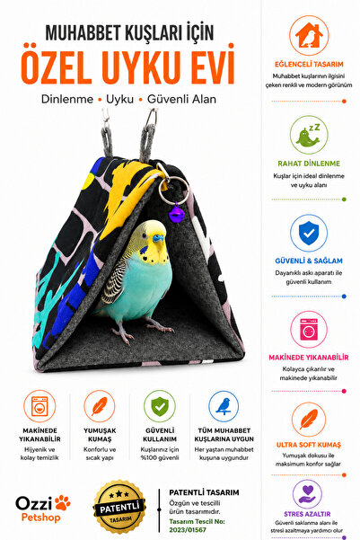 ozzipetshop Muhabbet Kuşu Uyku Hamağı - Sıcak Papağan Dinlenme Evi Süpriz Hed...
