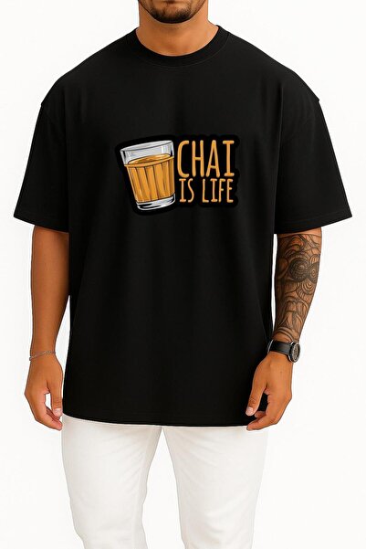 Bahriyeli Collection Oversized Chai İs Life Göğüs B Printed Unisex T-Shirt