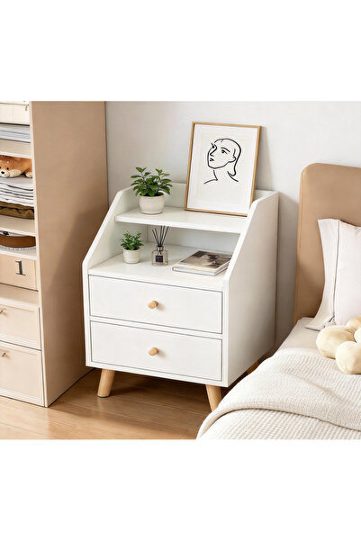 GoldenLike Nightstand Home Bedside Storage Cabinet With Drawer and Shelf