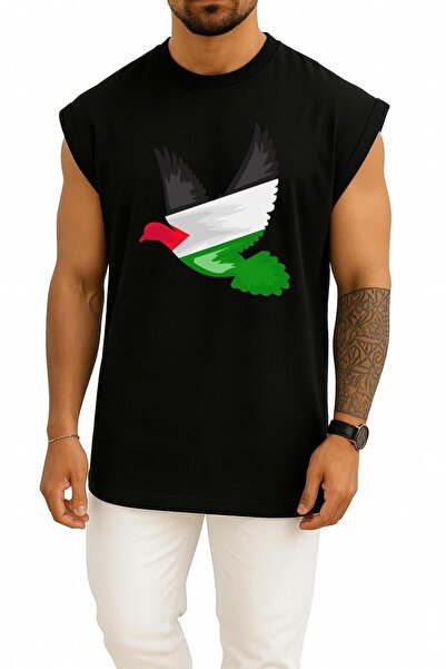 Bahriyeli Collection تيشيرت بدون أكمام بتصميم صدر فلسطيني كبير الحجم على شكل ...
