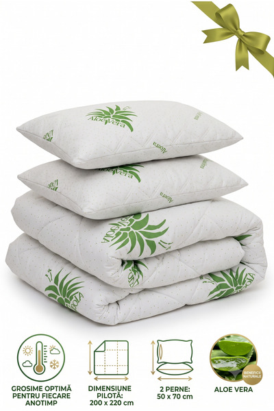 NufJoy Set Pilota matlasata pat dublu 200x220 cm + 2 perne 50x70 cm , Hipoale...