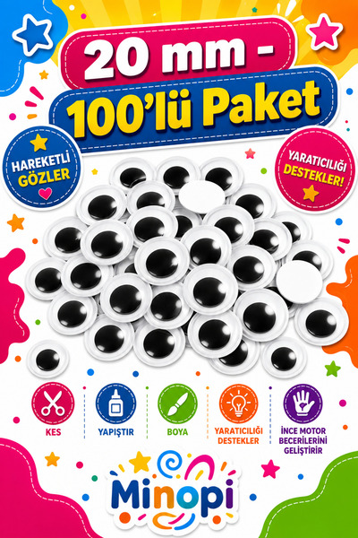Minopi Oynar Göz Siyah 20 mm 100'lü Paket Oynayan Göz Hobi Tasarım Anasınıfı ...