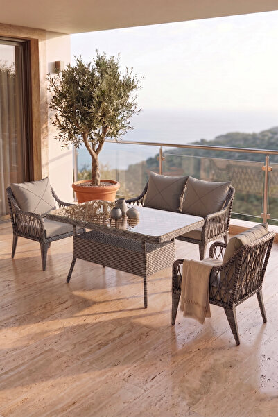Canisa Tulipa Serisi 1.Sınıf 2+1+1 Gri Rattan Gri Minder Bahçe Balkon Oturma ...