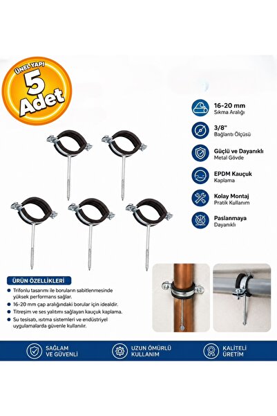 FRT Trifonlu Boru Kelepçesi 3/8'' 16-20 mm Sıkma Aralığı (5 Adet)