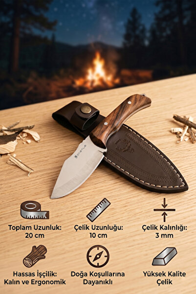 LAZBİSA 2 Li Outdoor Balta Bıçak Seti Kamp Baltası Bıçak Şef Bıçağı Nacak Ahşap Sap Blt3
