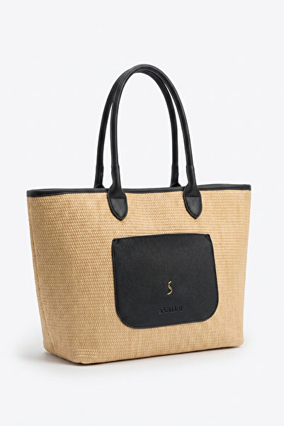 Santini Collection Women's Shoulder and Handbag Straw Textured Zippered Daily...