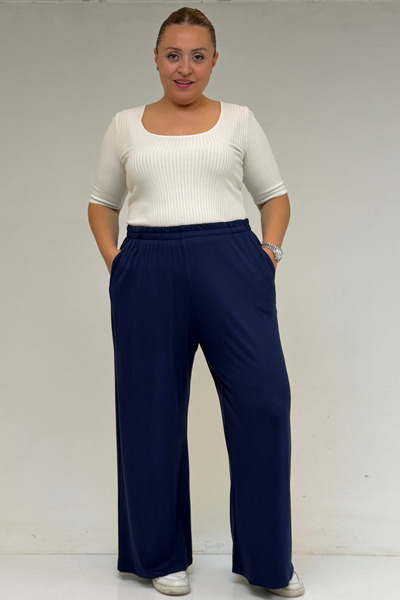 Eslina 39000 Large Size High Waist Elasticated Wide Leg Combed Cotton Trouser...