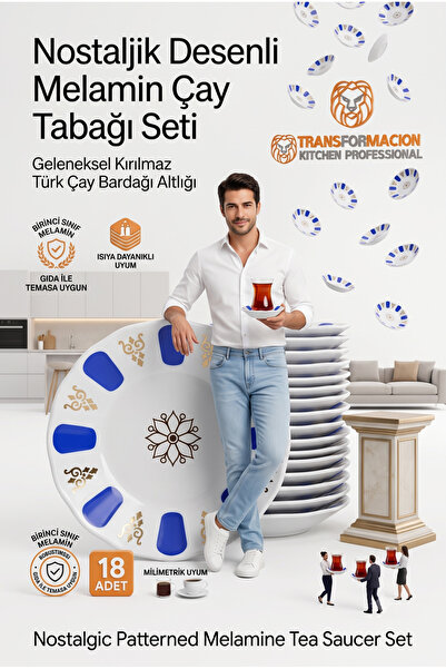 Transformacion Melamin Çay Tabağı 18 Adet Geleneksel Türk Çay Bardağı Altlığı...