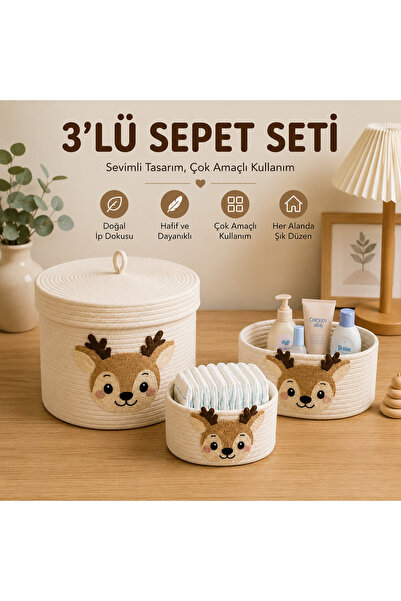Berçak Home Çocuk Odası Organizer Sepet Seti | Oyuncak, Bebek Bezi ve Çok Ama...