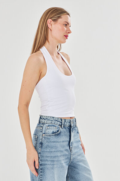 Tight Lady White, Not Visible under Clothing, 95% Cotton Halter Neck Double L...