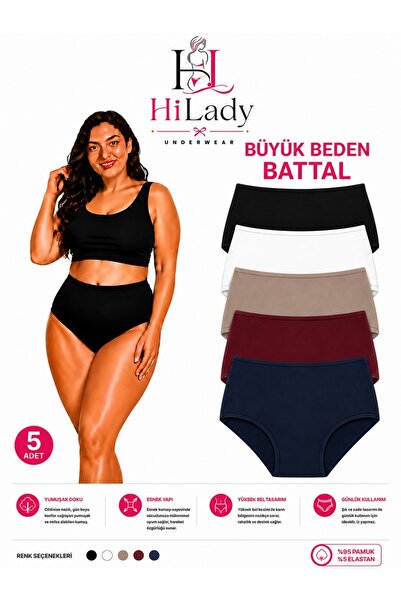 Hilady Pachet de 5 chiloți supradimensionați pentru femei, din bumbac elastic...