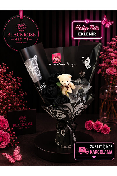blackrosehediye Red Rose Bouquet with Teddy Bear and Butterfly Romantic Gift ...