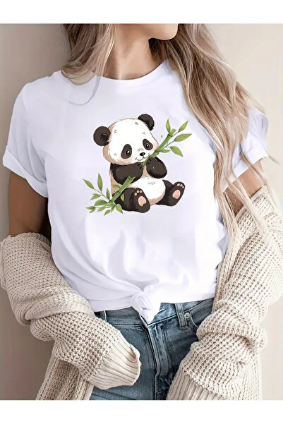 Pink Sky Unisex Panda Printed Crew Neck Oversize T-Shirt