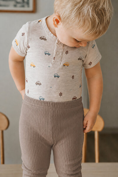Cigit Patterned Bodysuit Set 0-3 Years Beige Melange, Mink
