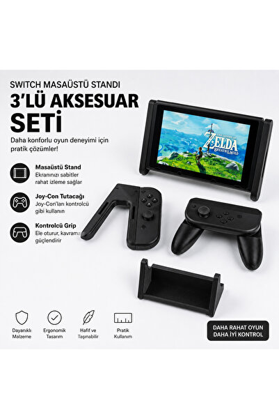 Moodmaker Store Switch Uyumlu 3'lü Aksesuar Seti: Joy-Con + Tekli Tutucu + Ma...