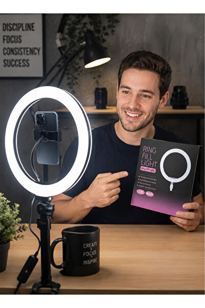 Generic طقم إضاءة حلقية LED مقاس 10 بوصات مع إمكانية ضبط السطوع ودرجة حرارة ا...