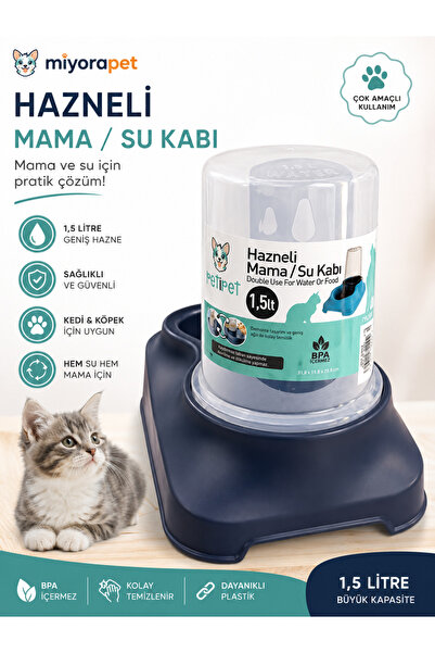 miyora 1,5 L Hazneli Mama ve Su Kabı | Otomatik Besleme Kabı | Kedi ve Köpek ...