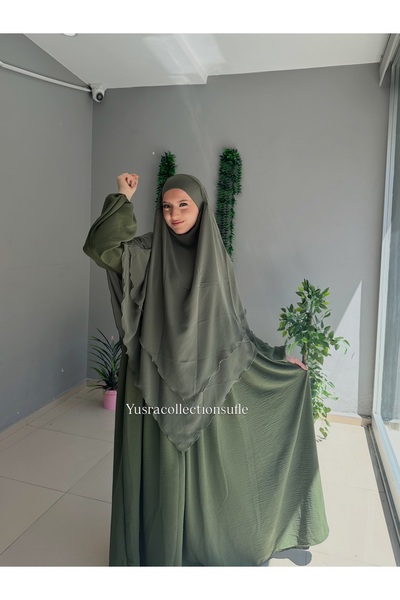 Yüsra Collection طقم Ayrobin من قطعتين، فستان وخمار Soufflé طويل