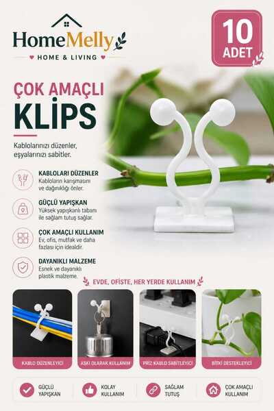 btm home 10 Adet Kendinden Yapışkanlı Kablo, Sarmaşık, Çiçek Tutucu Aparat – ...