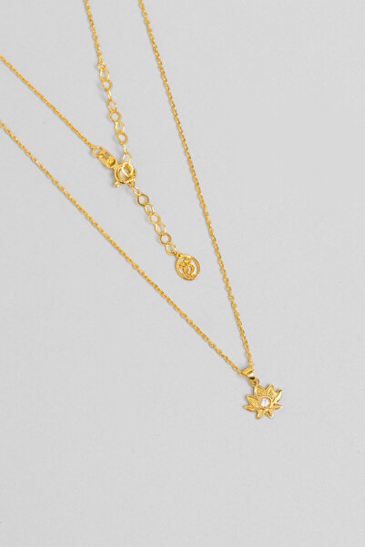 So CHIC... Lotus Masalı 18 Ayar Sarı Altın Kaplama 45 Cm Gümüş Kolye
