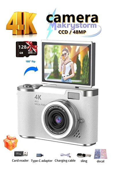 Makrystorm كاميرا رقمية محمولة بدقة 48 ميجابكسل مع تقنية CCD وتكبير رقمي 4K ل...