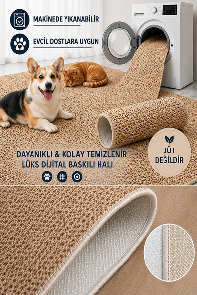 Chilai Home Shapol Makinede Yıkanabilir Kaymaz Taban Leke Tutmaz Dijital Salon Halısı Mutfak Halısı ve Yolluk